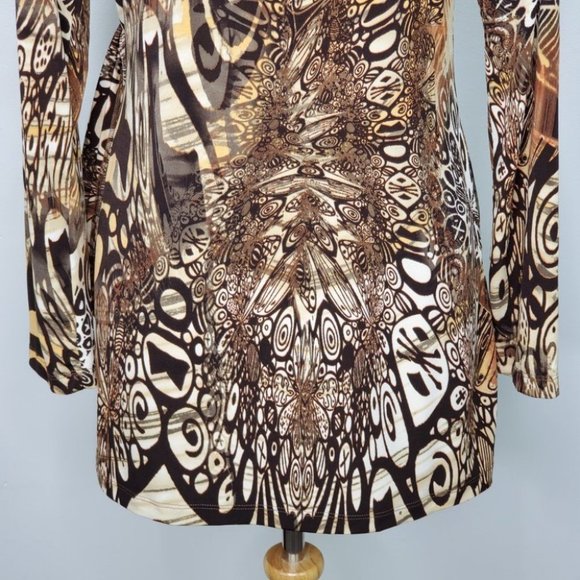 Women With Control Brown Orange Fall Colors Tunic Surplice Faux Wrap Top Size MP - Picture 11 of 15